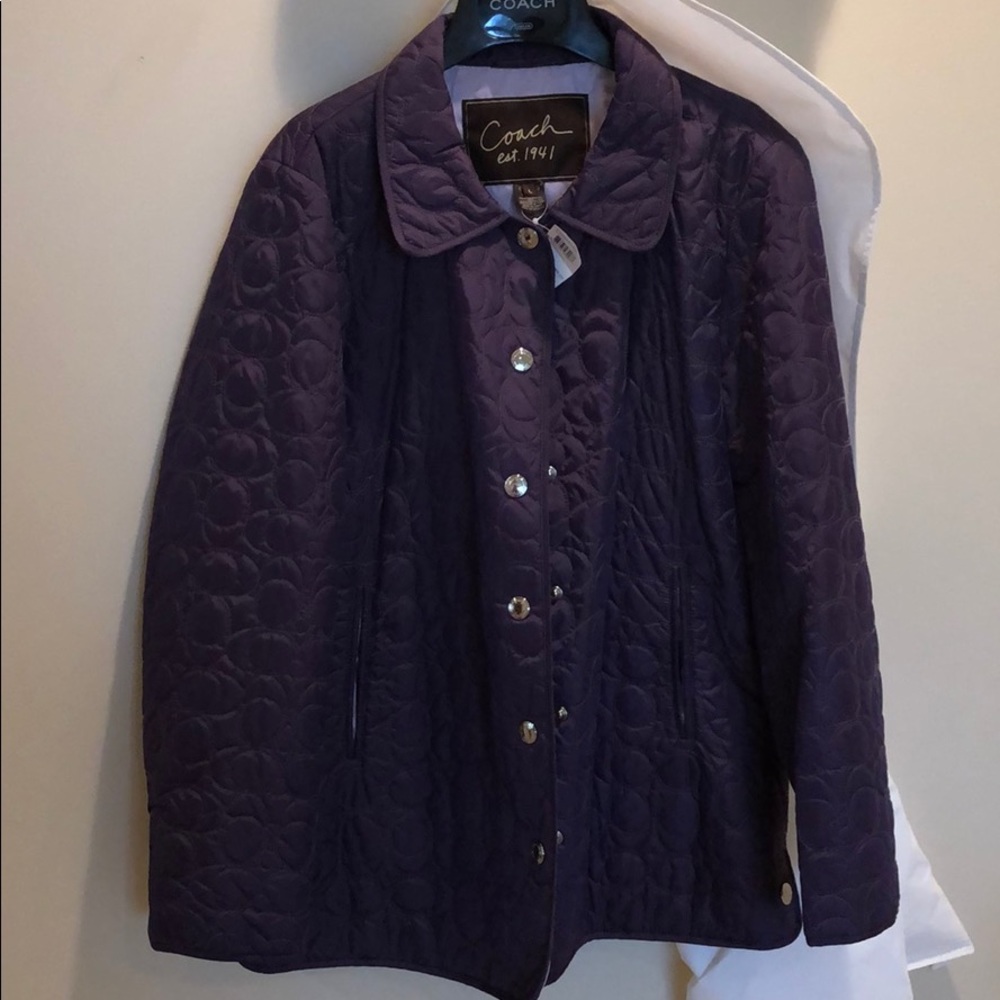 COACH purple quilted signature hack jacket. NWT